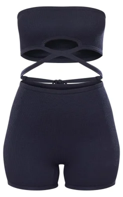 Tall Black Mid Tie Waist Detail Snatched Rib Romper