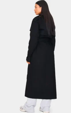 Tall Black Panel Detail Belted Trench Coat