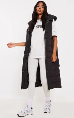 Tall Black Panel Padded Longline Vest