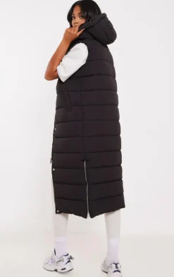 Tall Black Panel Padded Longline Vest