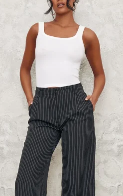 Tall Black Pinstripe Tailored Wide Leg Pants
