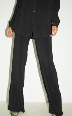 Tall Black Plisse High Waisted Wide Leg Pants
