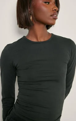 Tall Black Premium Cotton Long Sleeve Fitted T-shirt