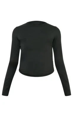 Tall Black Premium Cotton Long Sleeve Fitted T-shirt