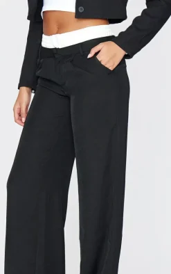 Tall Black Premium Woven Double Waistband Tailored Pant