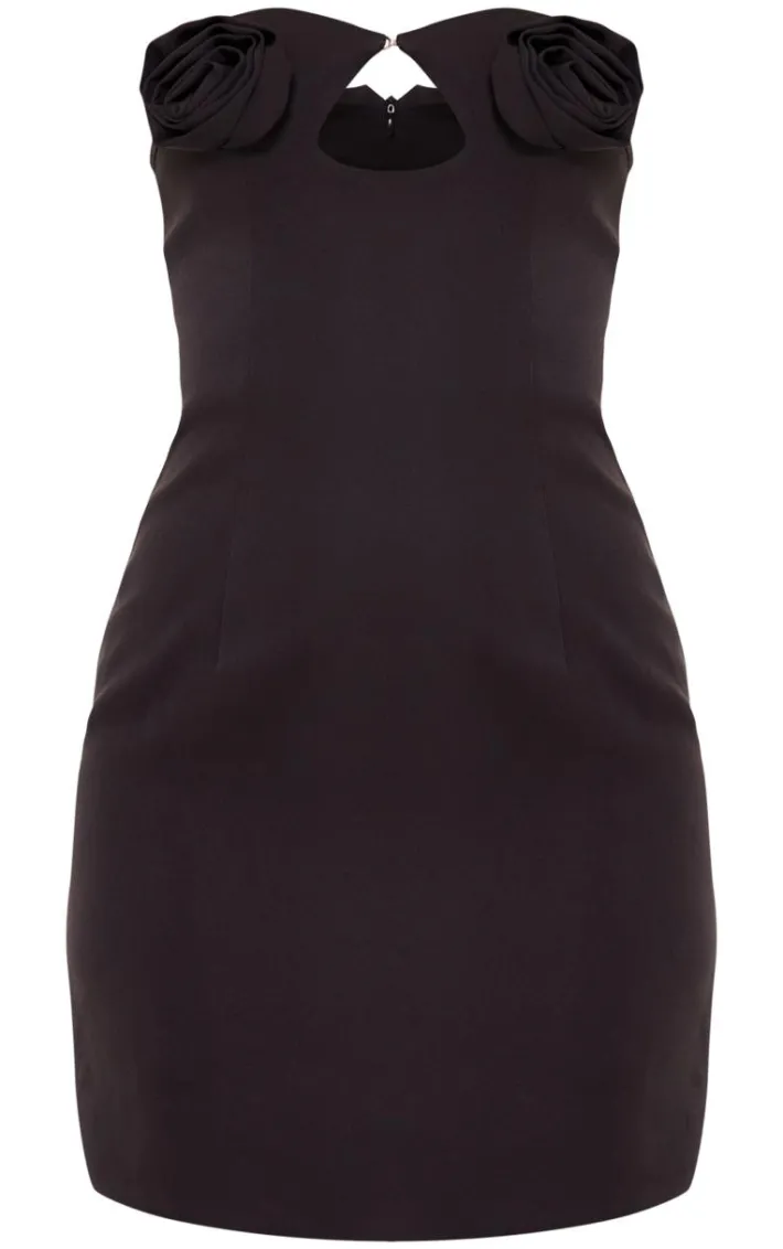 Tall Black Rose Bust Detail Mini Dress