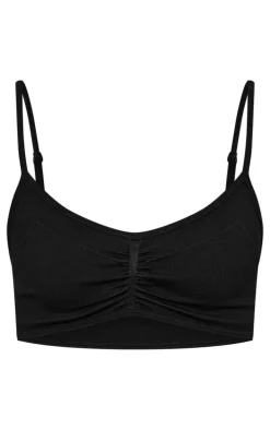 Tall Black Ruched Detail Snatched Rib Bralette