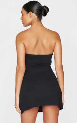 Tall Black Satin Fold Over Mini Dress