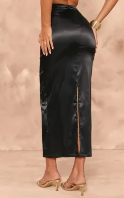 Tall Black Satin Midaxi Skirt