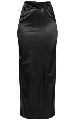 Tall Black Satin Midaxi Skirt