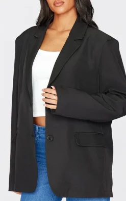 Tall Black Seam Detail Structured Oversized Blazer
