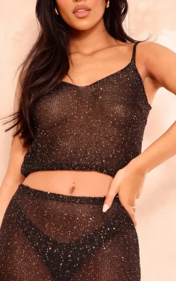 Tall Black Sequin Detail Knitted Cami Top