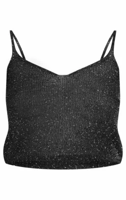 Tall Black Sequin Detail Knitted Cami Top