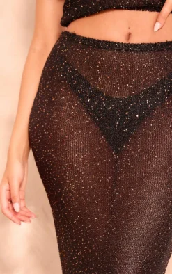 Tall Black Sequin Detail Knitted Maxi Skirt