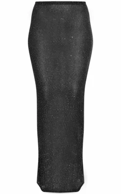 Tall Black Sequin Detail Knitted Maxi Skirt