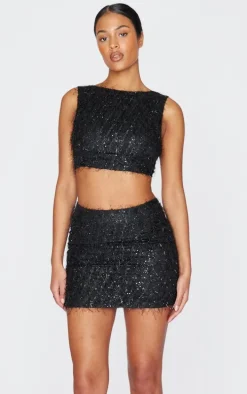 Tall Black Sequin Detail Mini Skirt