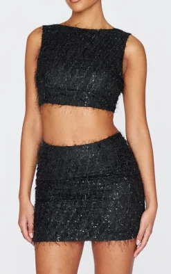 Tall Black Sequin Detail Mini Skirt
