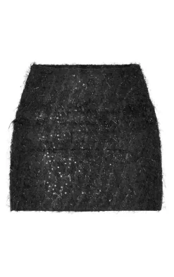Tall Black Sequin Detail Mini Skirt