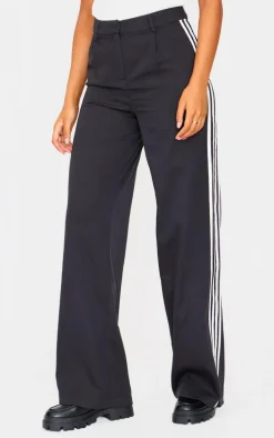 Tall Black Side Stripe Tailored Wide Leg Pants
