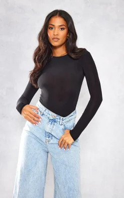 Tall Black Slinky Long Sleeve Bodysuit