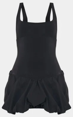 Tall Black Slinky Puff Hem Mini Dress