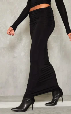 Tall Black Slinky Ruched Midaxi Skirt