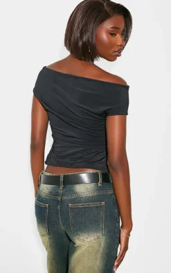 Tall Black Slinky Sleeveless Off The Shoulder Top