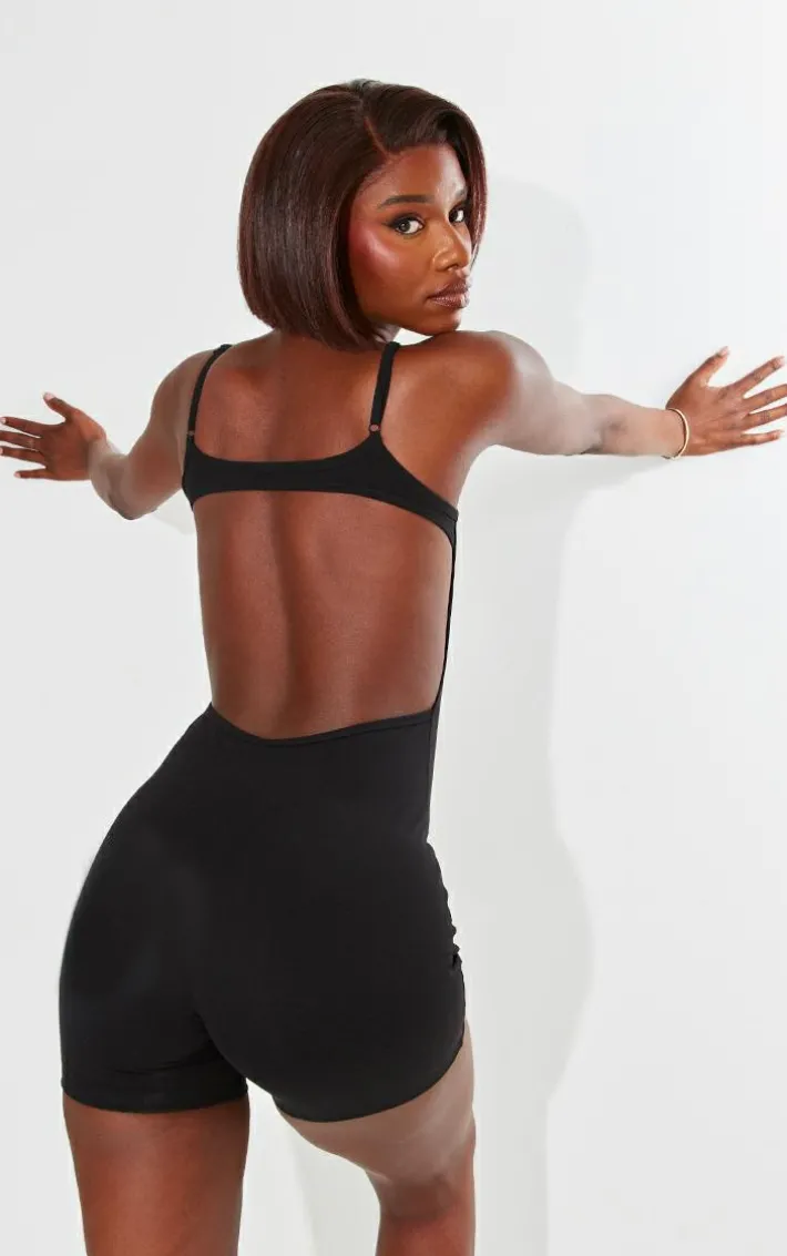 Tall Black Snatched Sculpt Open Back Unitard