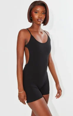 Tall Black Snatched Sculpt Open Back Unitard