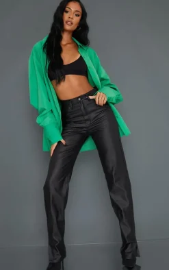 Tall Black Split Hem High Waist Coated Jeans