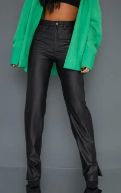 Tall Black Split Hem High Waist Coated Jeans