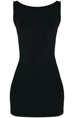 Tall Black Straight Neck Cowl Back Mini Dress