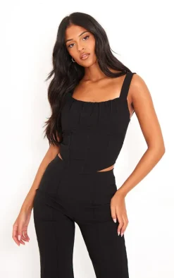 Tall Black Stretch Woven Corset Top