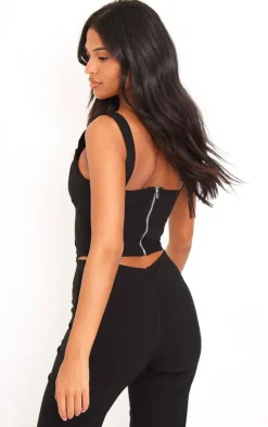 Tall Black Stretch Woven Corset Top