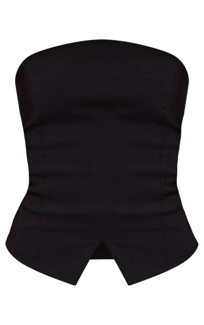 Tall Black Stretch Woven Bandeau Top