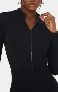 Tall Black Structured Snatched Rib Jumpsuit