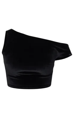 Tall Black Velvet Asymmetric Crop Top