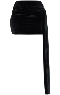 Tall Black Velvet Buckle Detail Mini Skirt