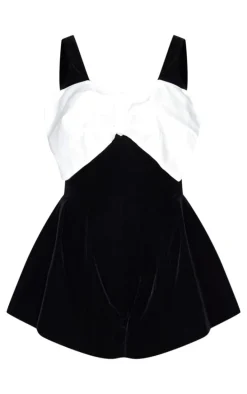 Tall Black Velvet Sleeveless Bow Detail Romper