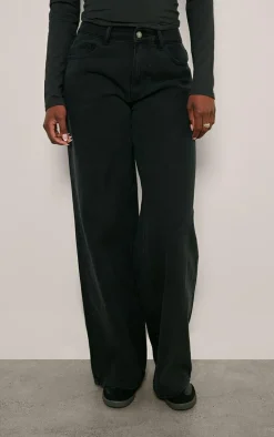 Tall Black Washed Mid Rise Wide Leg Jeans