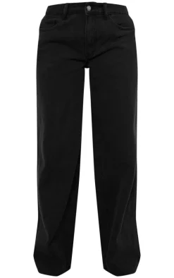 Tall Black Washed Mid Rise Wide Leg Jeans