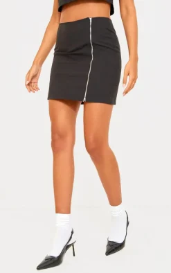 Tall Black Zip Up Mini Skirt