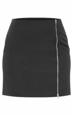 Tall Black Zip Up Mini Skirt