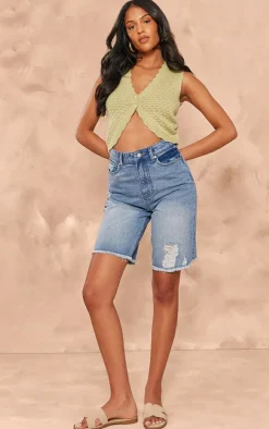 Tall Blue Denim Ripped Jorts