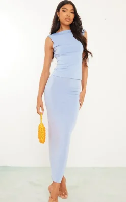 Tall Blue Low Rise Slinky Midaxi Skirt