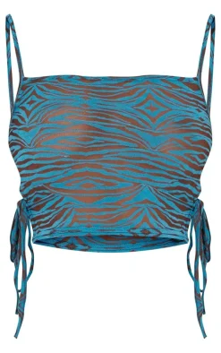 Tall Blue Wave Print Flock Cut Out Strappy Crop Top