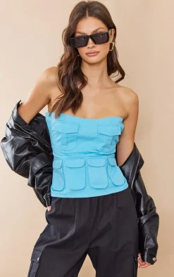 Tall Bright Blue Cargo Pocket Detail Corset Top
