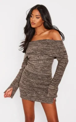 Tall Brown Knitted Mini Skirt