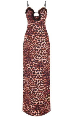 Tall Brown Leopard Mesh Maxi Dress