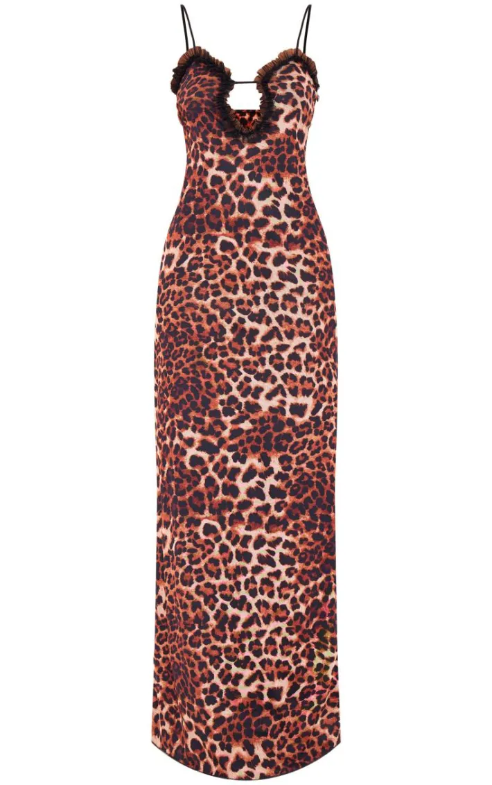 Tall Brown Leopard Mesh Maxi Dress